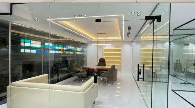 Glass-partitioned VIP office